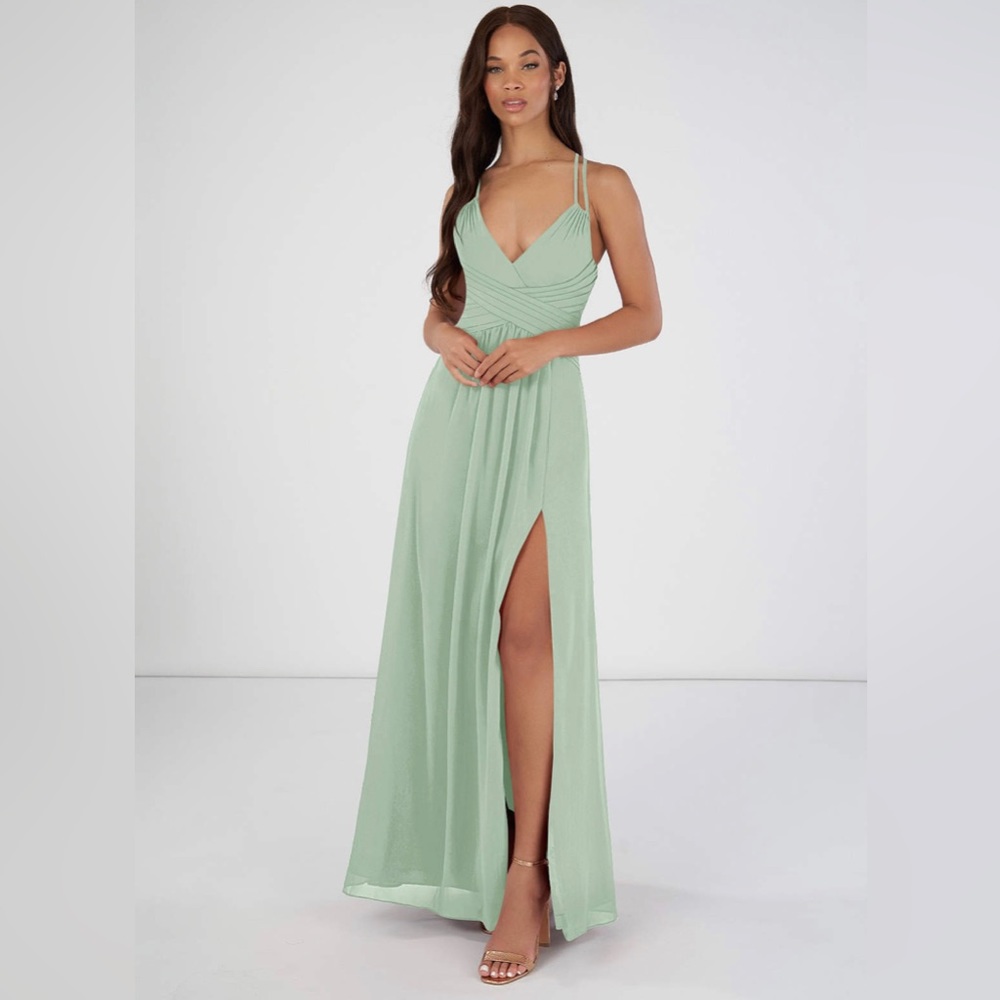 Azazie Farren Agave A Line Pleated Floor-Length Dress Size 6